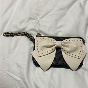 Betsey Johnson Elegant Black and Cream Bow Clutch